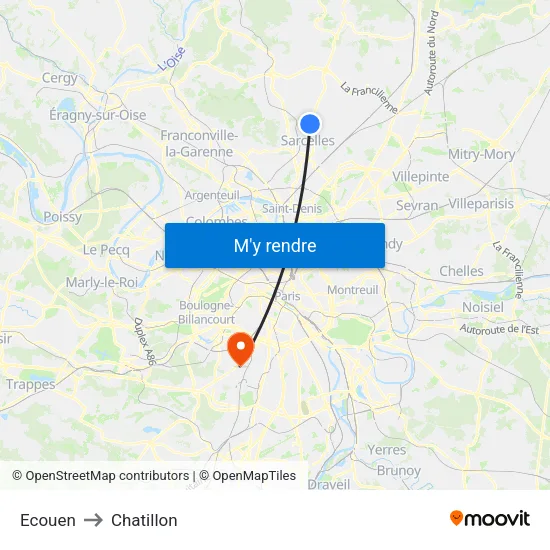 Ecouen to Chatillon map
