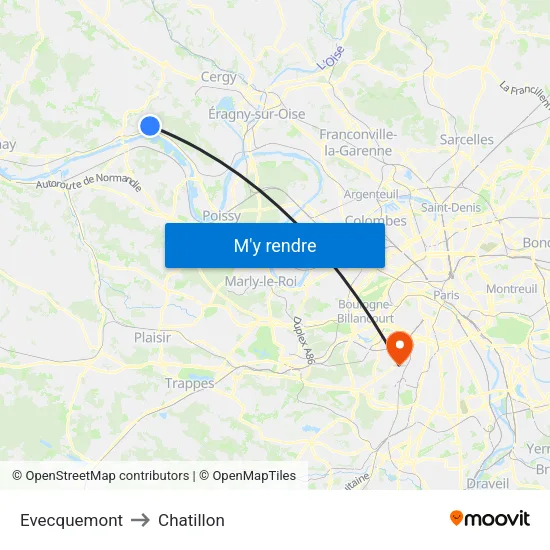Evecquemont to Chatillon map