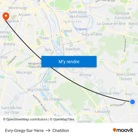 Evry-Gregy-Sur-Yerre to Chatillon map
