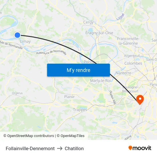 Follainville-Dennemont to Chatillon map