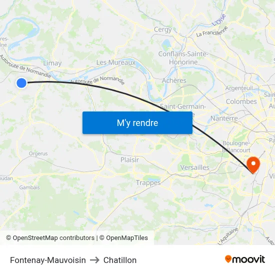 Fontenay-Mauvoisin to Chatillon map