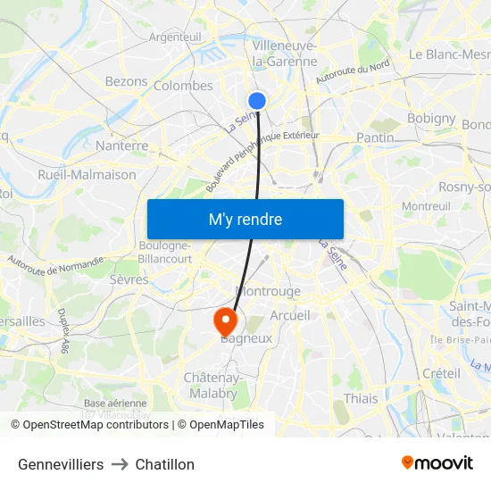 Gennevilliers to Chatillon map