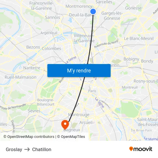Groslay to Chatillon map