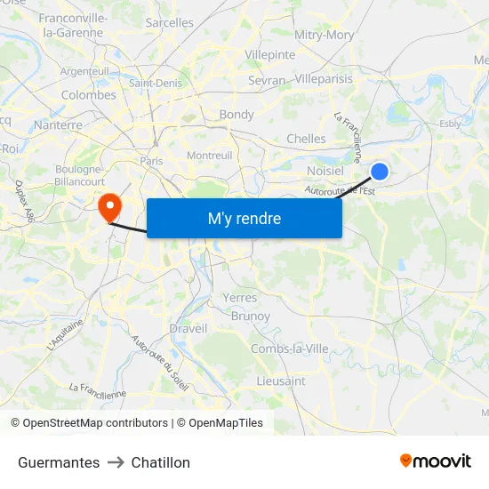 Guermantes to Chatillon map