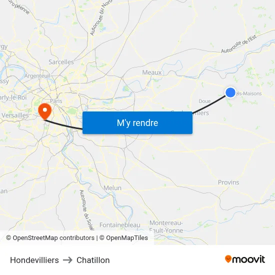Hondevilliers to Chatillon map
