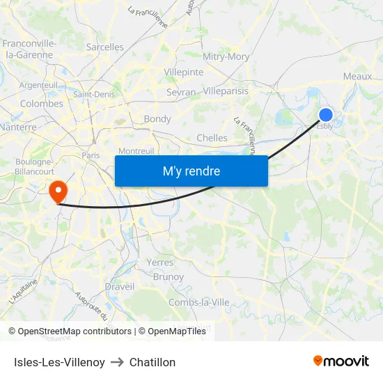Isles-Les-Villenoy to Chatillon map
