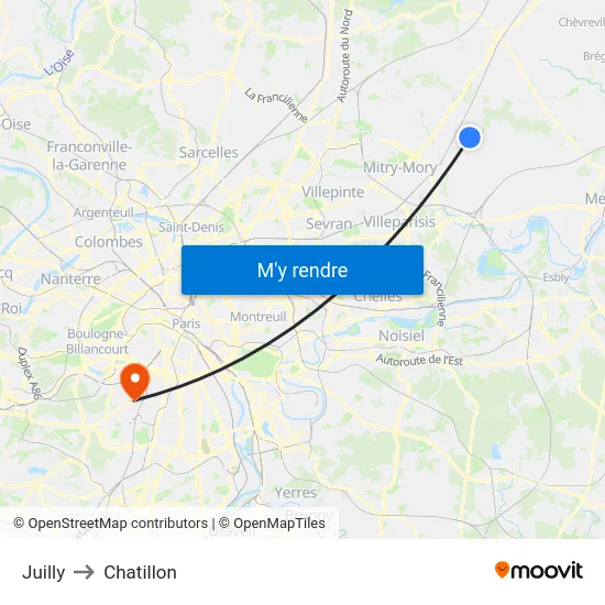 Juilly to Chatillon map