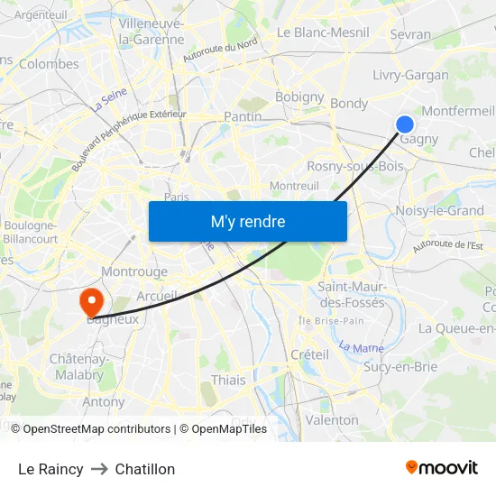 Le Raincy to Chatillon map