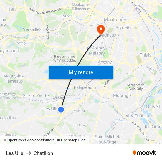 Les Ulis to Chatillon map