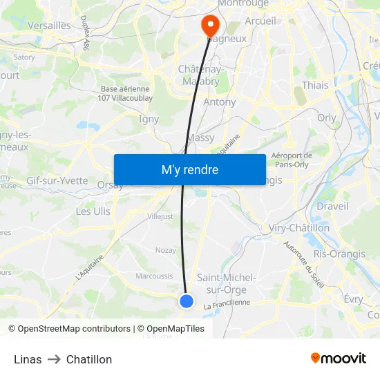 Linas to Chatillon map