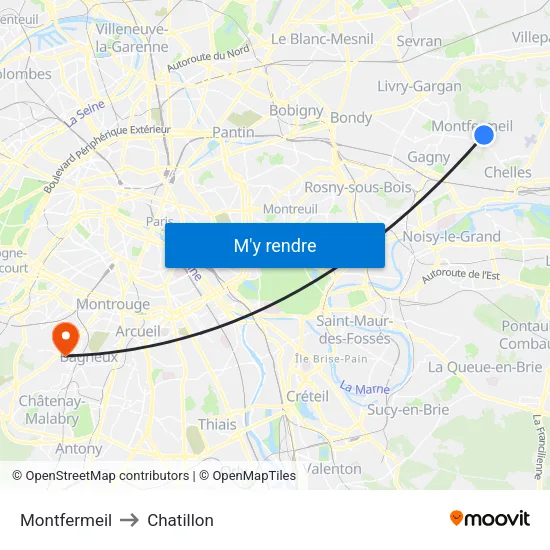 Montfermeil to Chatillon map