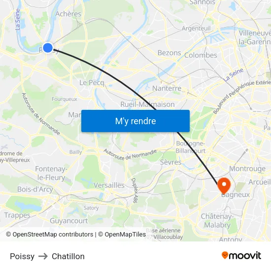 Poissy to Chatillon map