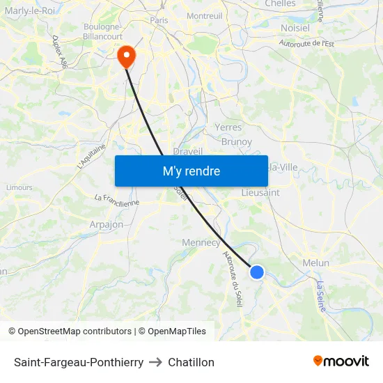 Saint-Fargeau-Ponthierry to Chatillon map