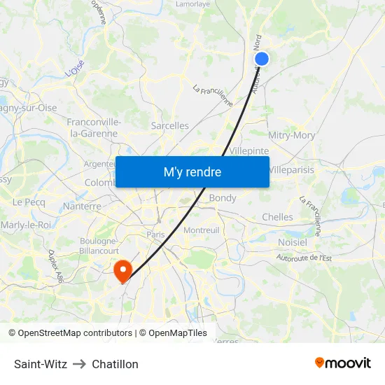 Saint-Witz to Chatillon map