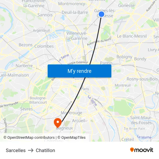 Sarcelles to Chatillon map