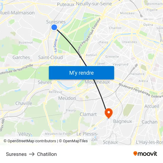 Suresnes to Chatillon map