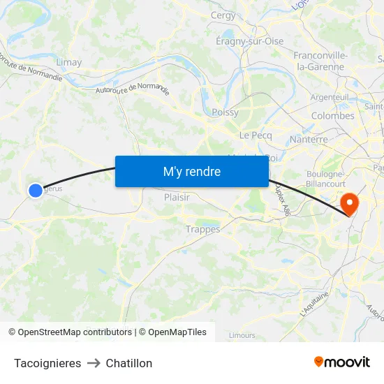 Tacoignieres to Chatillon map