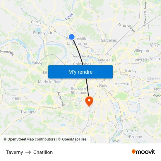 Taverny to Chatillon map