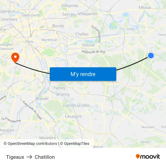 Tigeaux to Chatillon map
