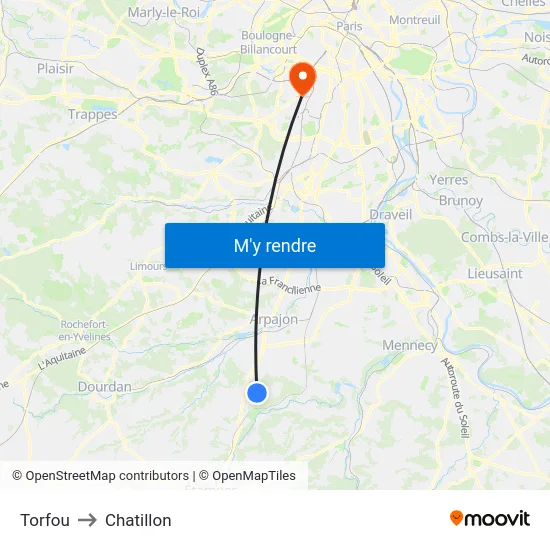 Torfou to Chatillon map