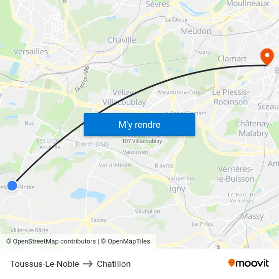 Toussus-Le-Noble to Chatillon map