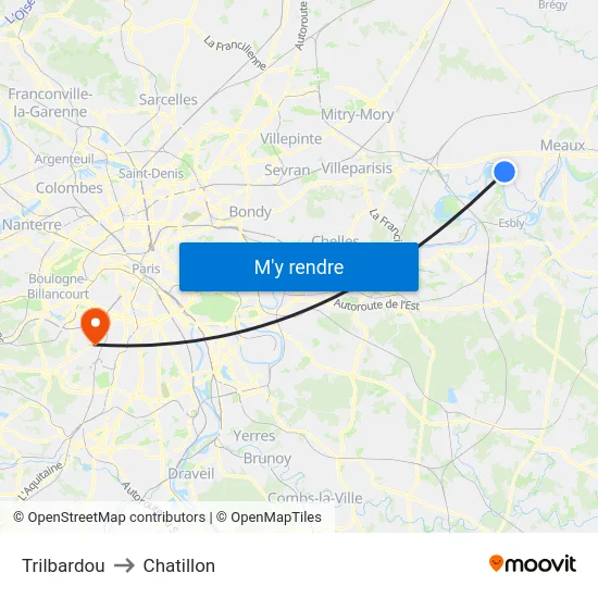 Trilbardou to Chatillon map