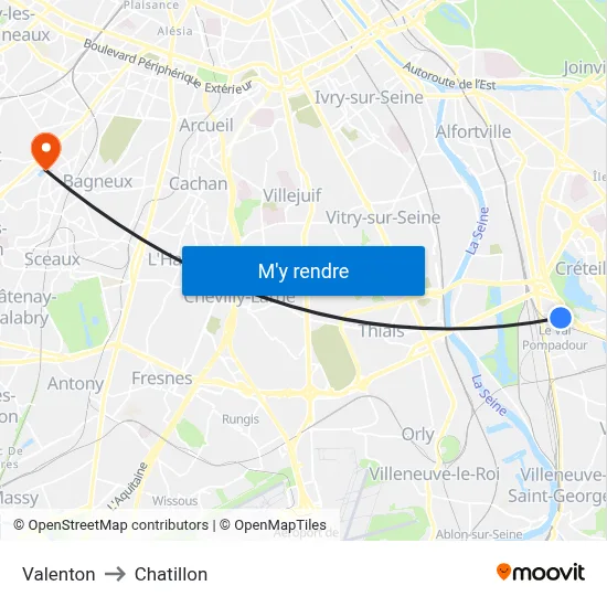 Valenton to Chatillon map