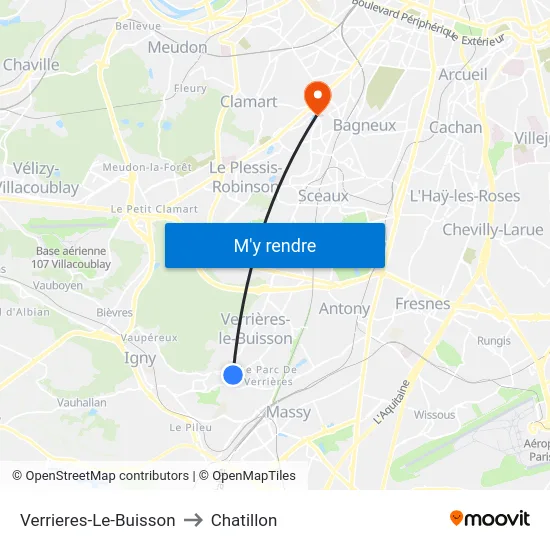 Verrieres-Le-Buisson to Chatillon map