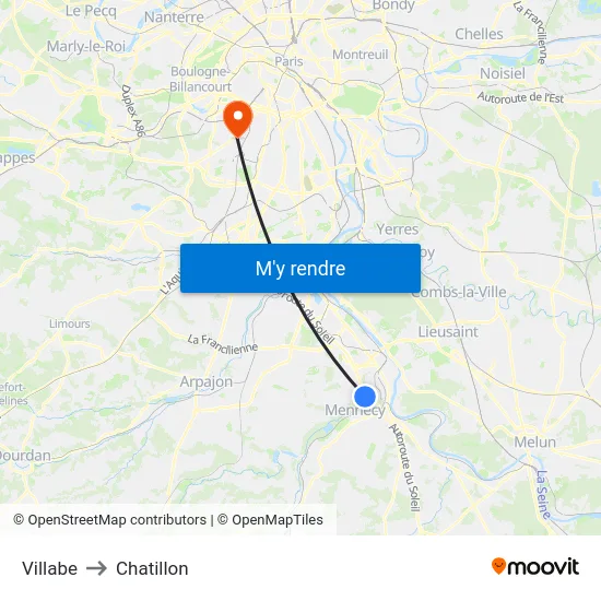 Villabe to Chatillon map