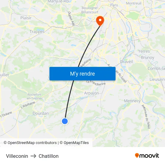 Villeconin to Chatillon map