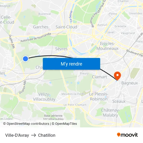 Ville-D'Avray to Chatillon map