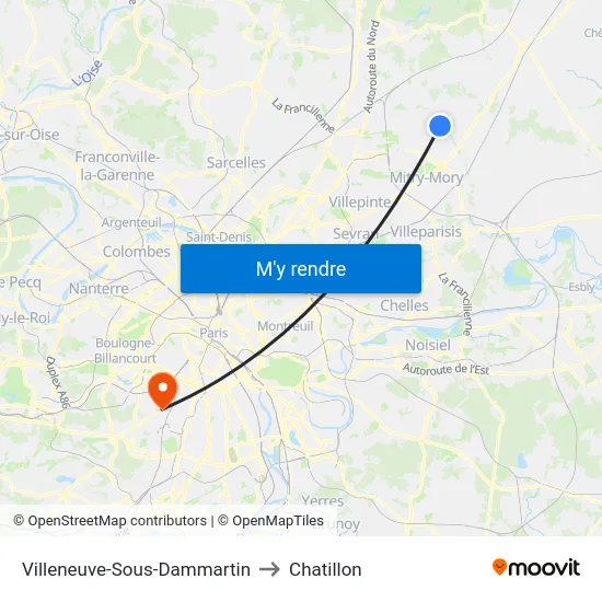 Villeneuve-Sous-Dammartin to Chatillon map