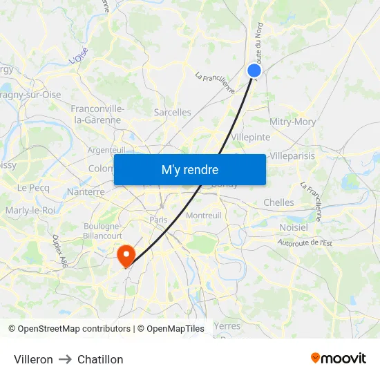 Villeron to Chatillon map