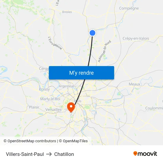 Villers-Saint-Paul to Chatillon map