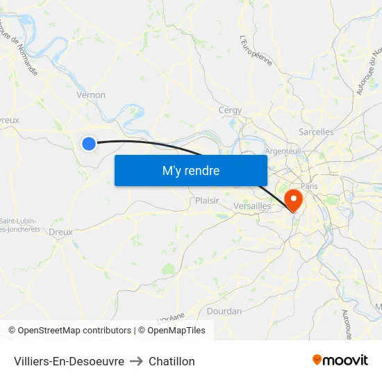 Villiers-En-Desoeuvre to Chatillon map