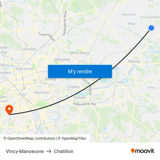 Vincy-Manoeuvre to Chatillon map