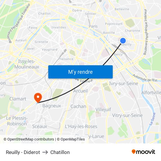 Reuilly - Diderot to Chatillon map