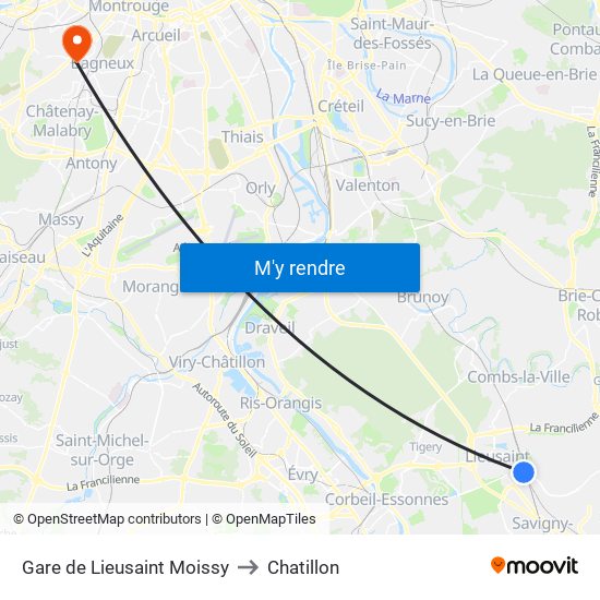 Gare de Lieusaint Moissy to Chatillon map