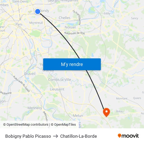 Bobigny Pablo Picasso to Chatillon-La-Borde map