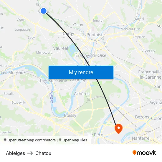 Ableiges to Chatou map