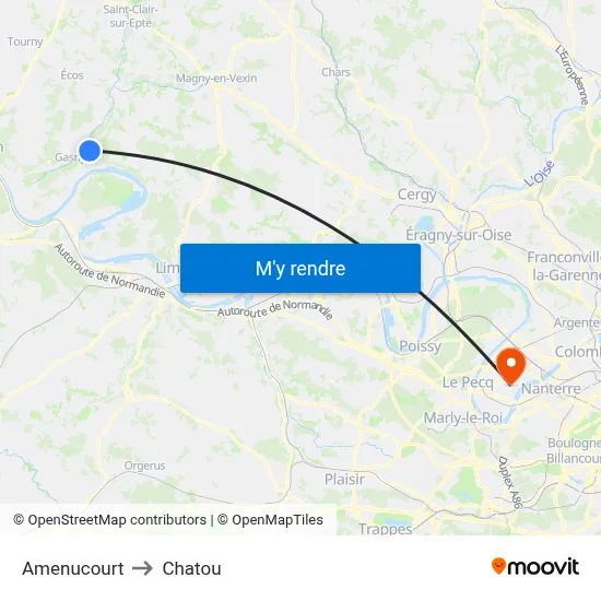 Amenucourt to Chatou map