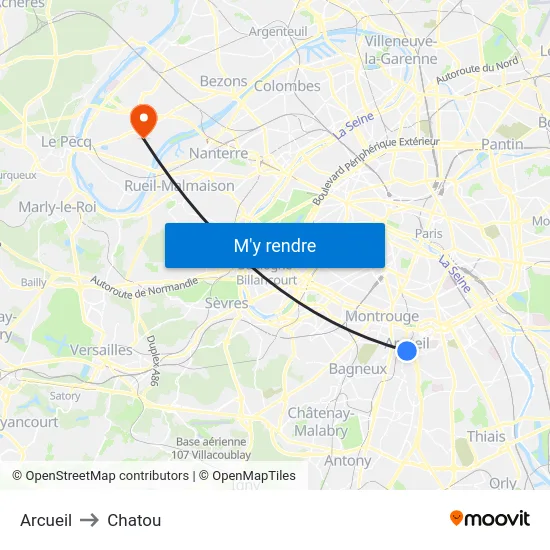 Arcueil to Chatou map