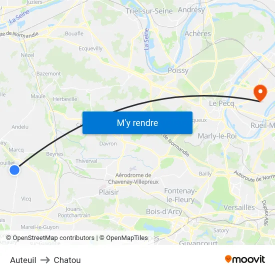 Auteuil to Chatou map