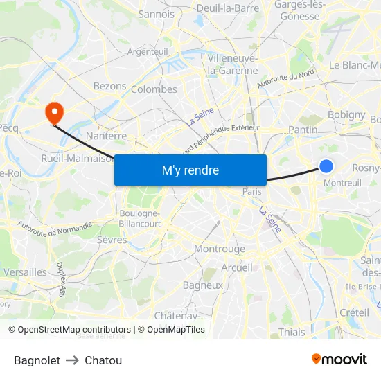 Bagnolet to Chatou map