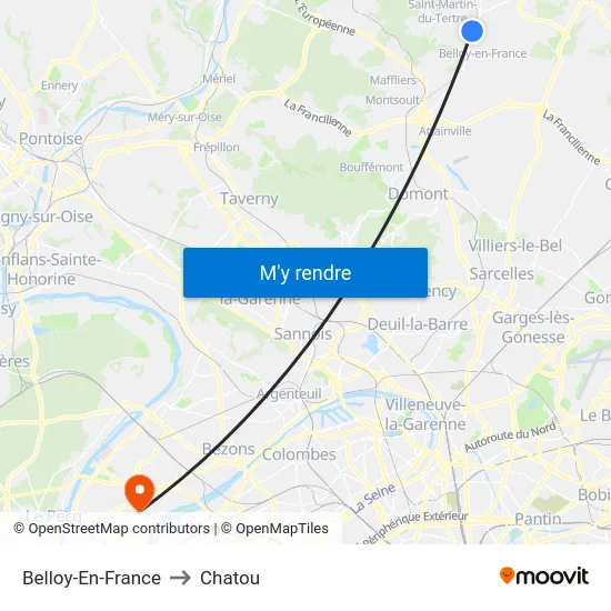 Belloy-En-France to Chatou map