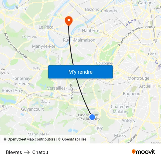 Bievres to Chatou map