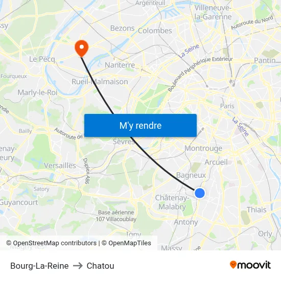 Bourg-La-Reine to Chatou map