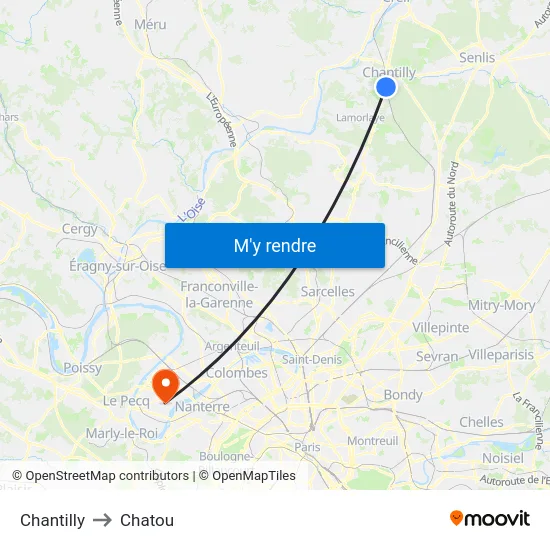 Chantilly to Chatou map