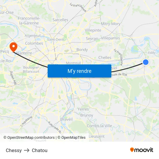 Chessy to Chatou map