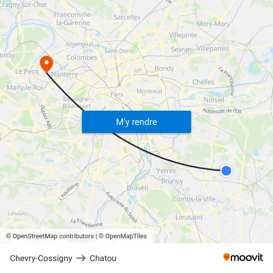 Chevry-Cossigny to Chatou map